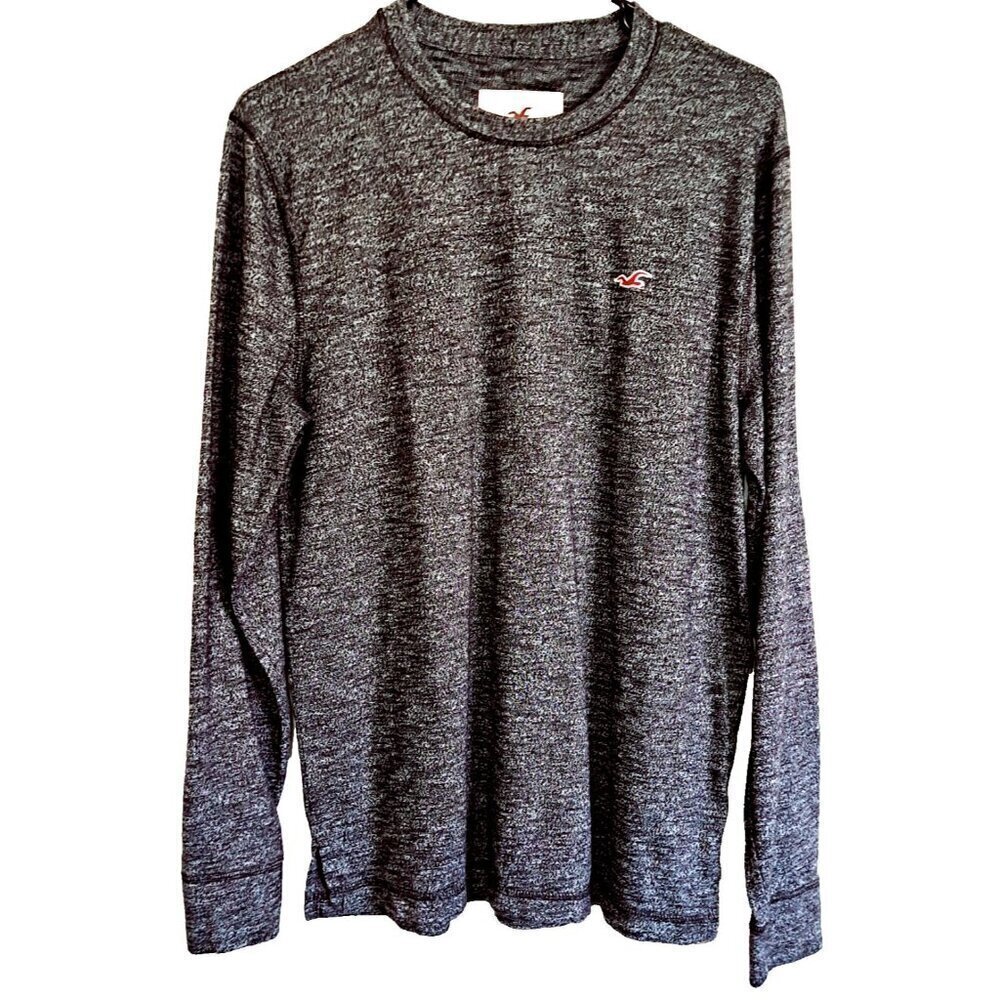 Hollister Men's M Long Sleeve Black Tweed Crew Neck T-Shirt NO FABRIC/CARE TAG